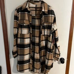 Very cute black and tan plaid shirt jacket